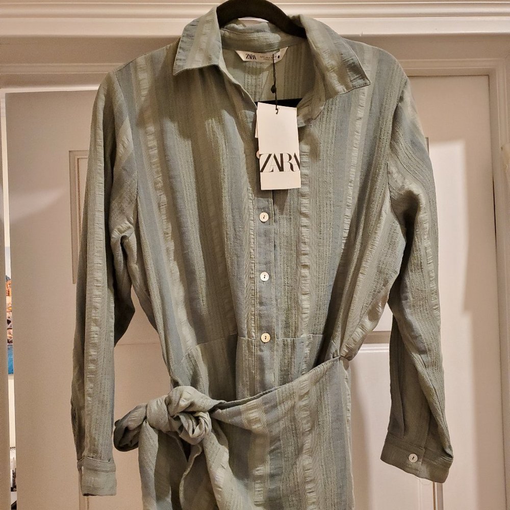 Green NEW Button-Up The Zoe Tied Long Sleeve Stripes Short Casual Dress